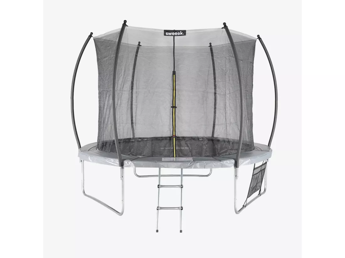 Trampoline Ø 305cm - Mars Inner XXL- trampoline de jardin gris avec filet de protection intérieur. échelle. bâche. filet pour chaussures et kit d'ancrage 3.05m 305cm
