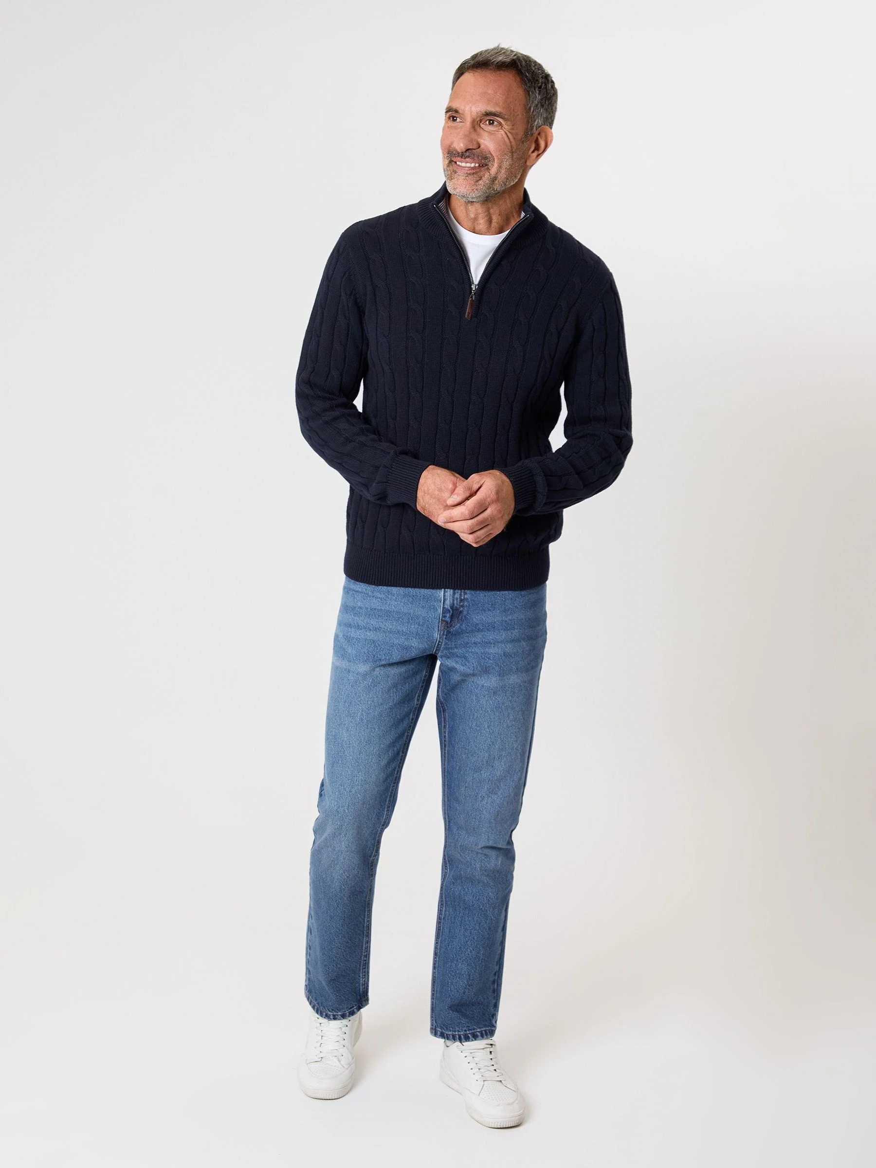 Donkerblauw - Saltwell Cable Knit Quarter Zip Jumper
