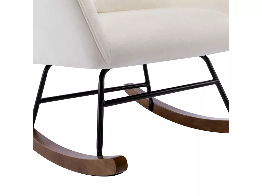 Fauteuil à Bascule en Velours Rembourré avec Support Lombaire, Fauteuil Allaitement à Bascule pour Salon, Chambre d'enfant, Beige