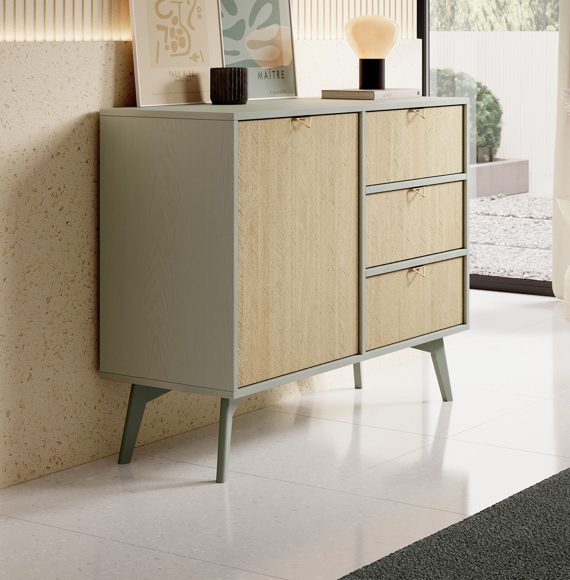 Essence - Dressoir - Groen/licht eiken - 106x38x81 cm