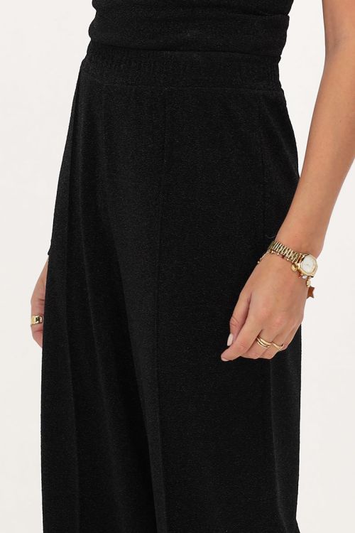 Zwarte lurex wide leg broek
