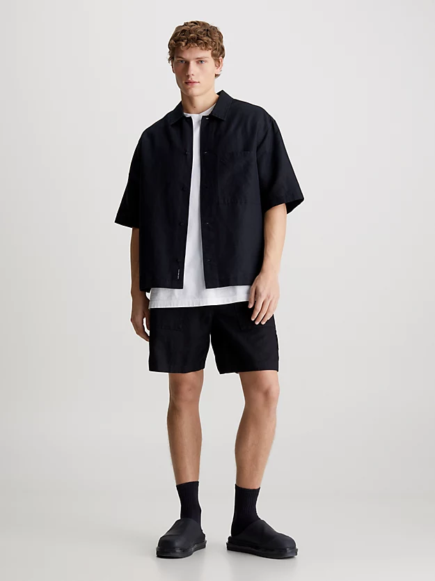 Camisa de manga curta em algodão e linho