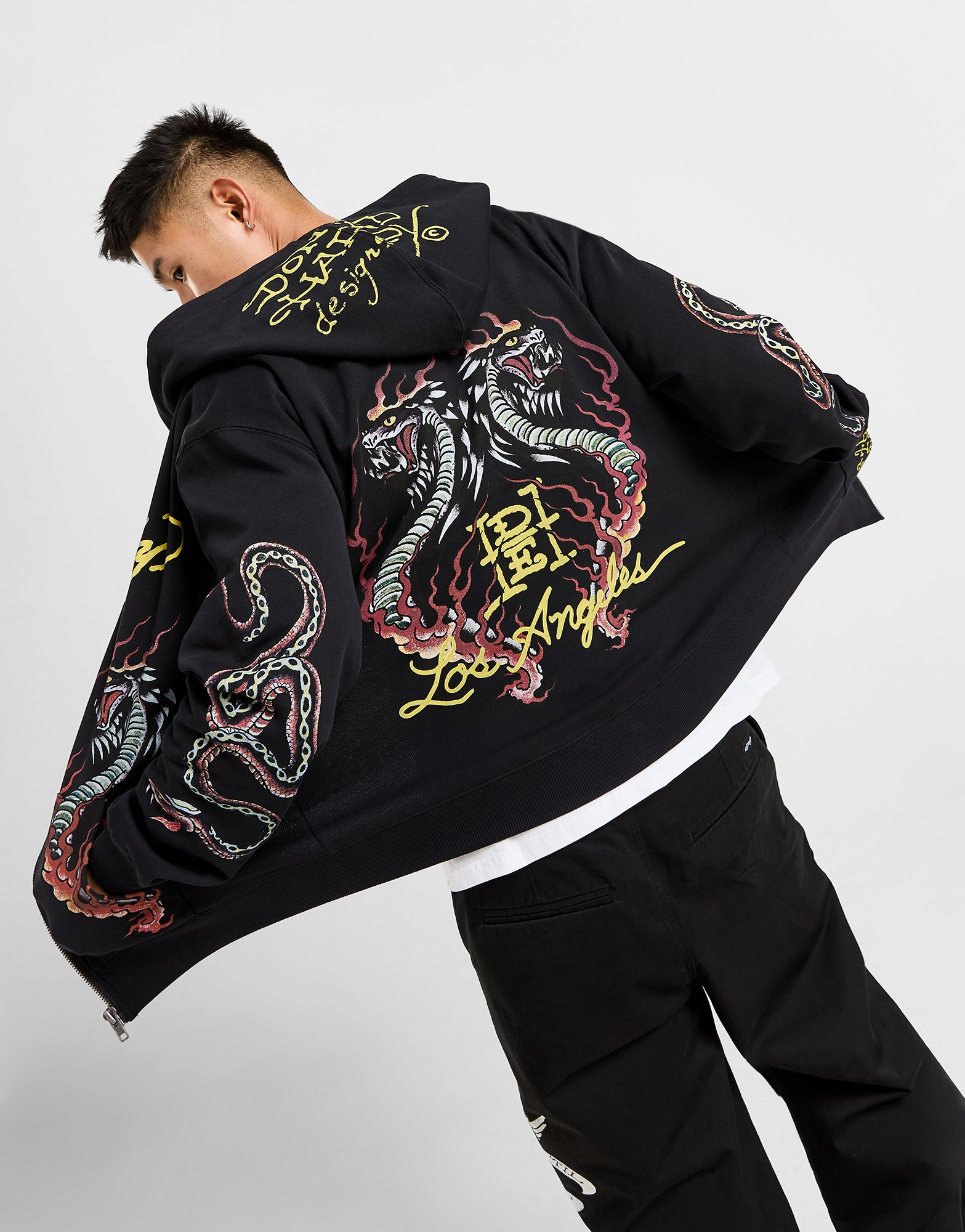 Ed Hardy Sweat à Capuche Zippé Graphique Homme