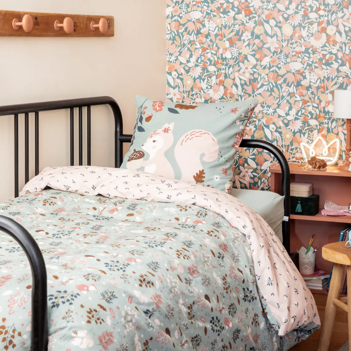 Housse de couette et deux taies enfant coton (200 x 200 cm) Tamia Multicolore