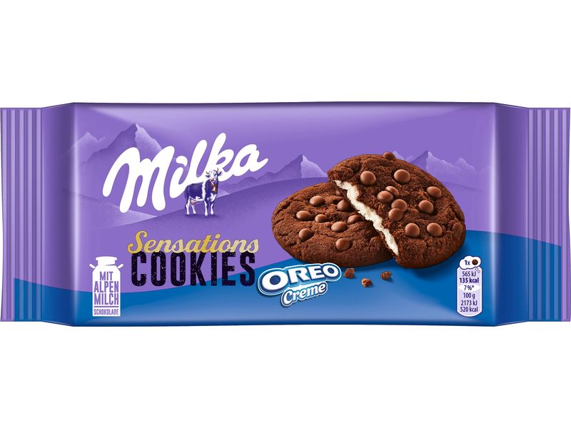 Milka Milka Cookie Sensations Oreo 156 g Schokoladig-knuspriger Keksgenuss mit zarter Oreo-Vanillecreme