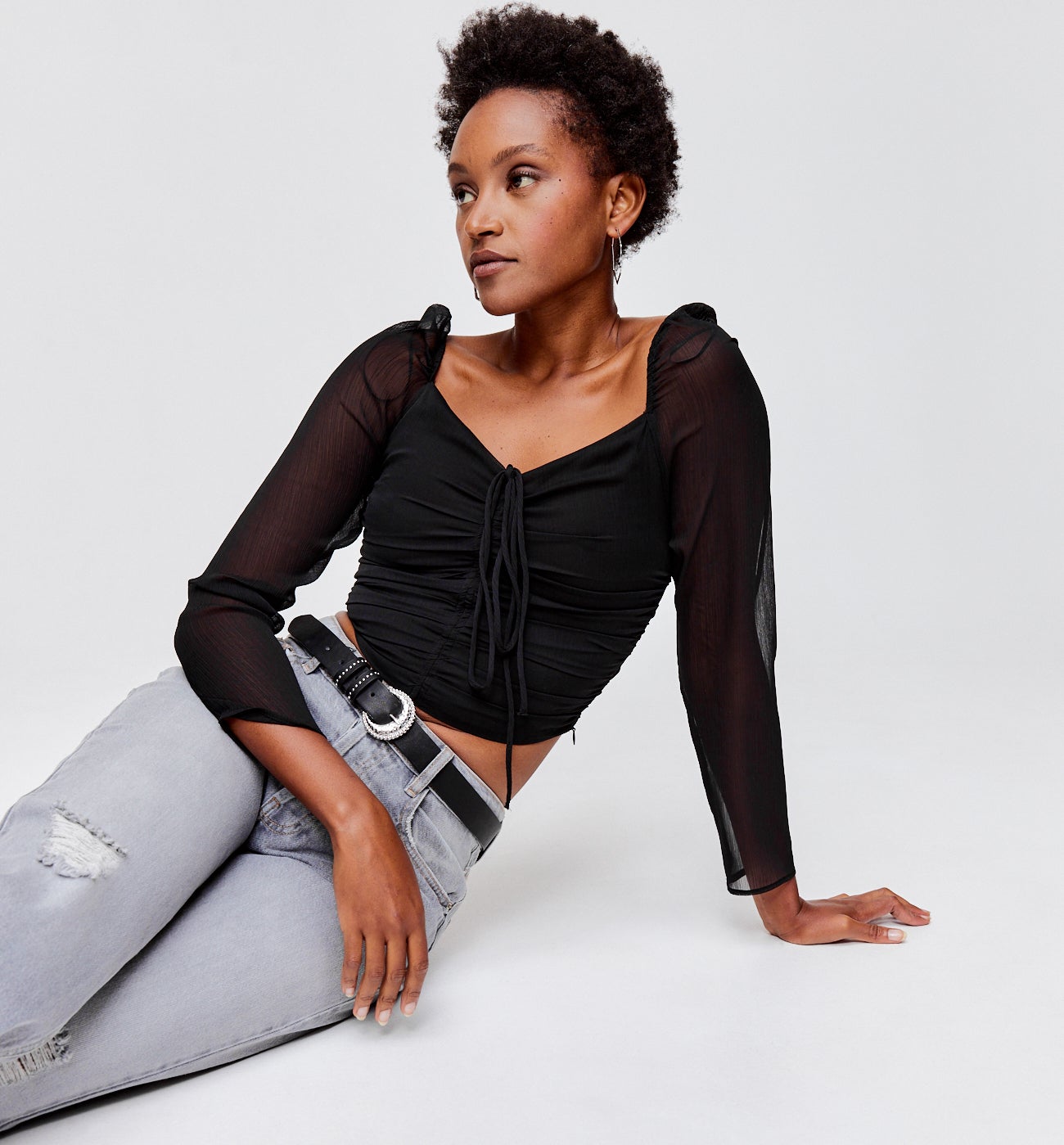 Crop top en voile Femme - Noir