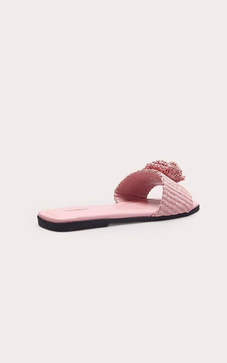Rose Sandales Mules En Raphia Avec Détail Fleur