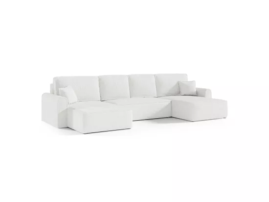 Canapé U 5 places convertible coffre Valentin bouclé Blanc
