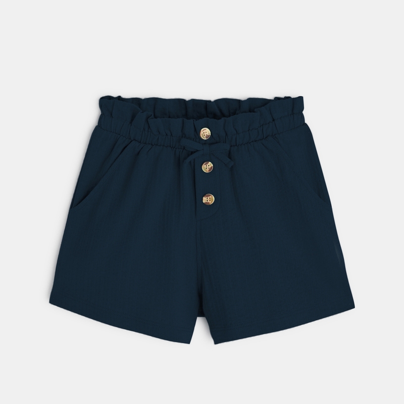 Short taille haute uni bleu fille