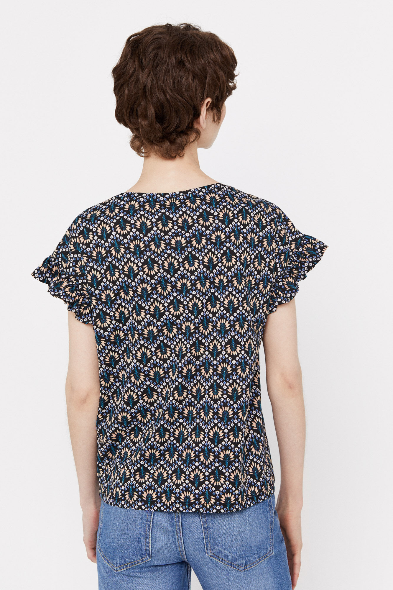 Camiseta com estampa de volante - Multicolorida