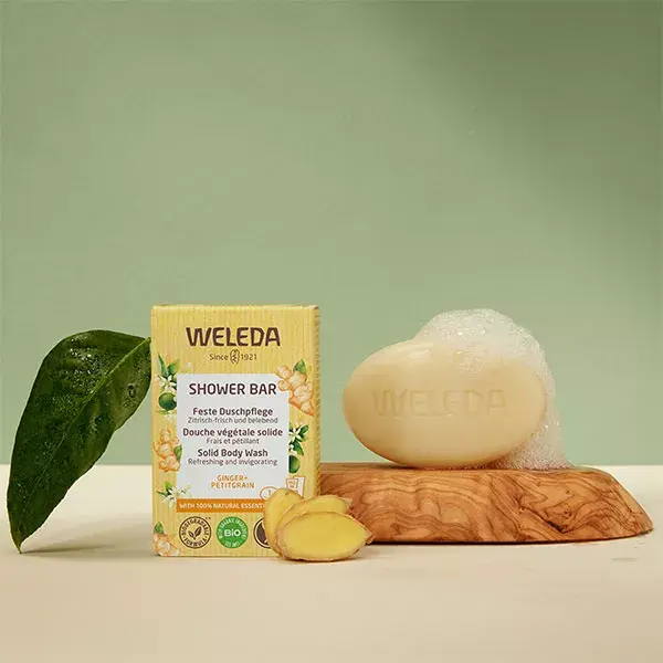 Sabonete líquido para banho Weleda Shower Bar, à base de plantas, com gengibre e petitgrain orgânico, 75g