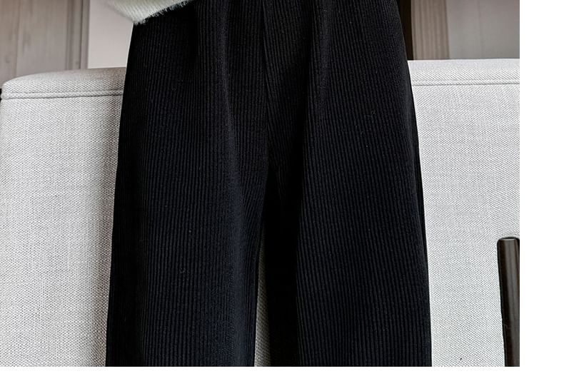 evanesce - Corduroy hoge taille elastische taille rib wijde pijpen broek