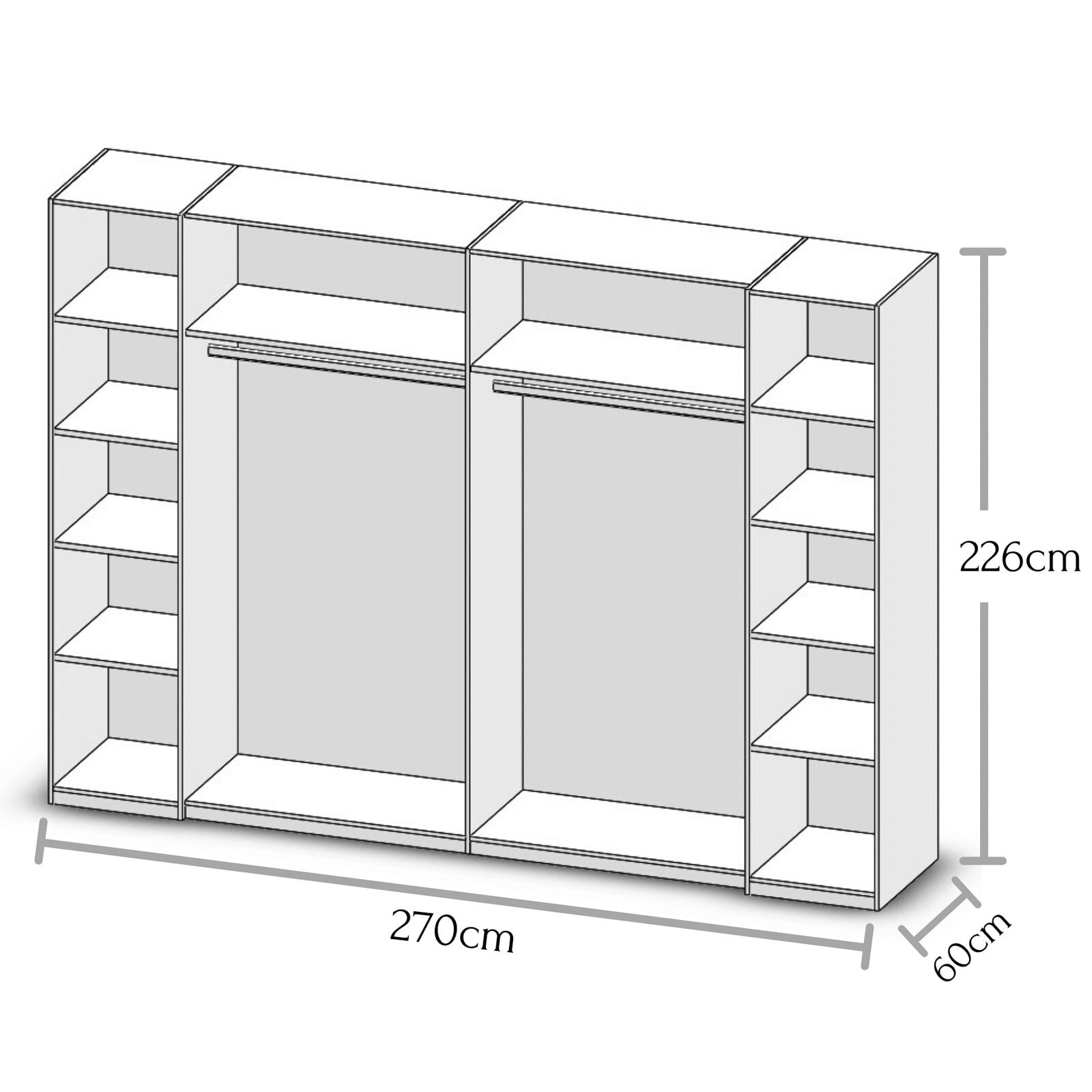 Kleiderschrank Utah Sandeiche-Optik/Weiß/Spiegelglas 267 x 226 x 60,3 cm