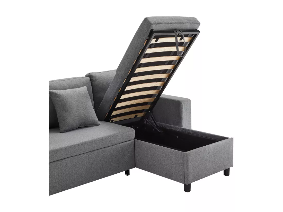 Canapé 3 places convertible en tissu lin - avec rangement et poches latérales - Gris
