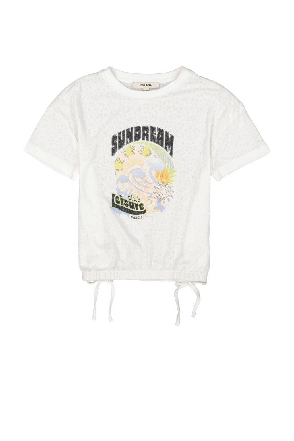 Garcia T-shirt van polyester ecru/zwart/geel