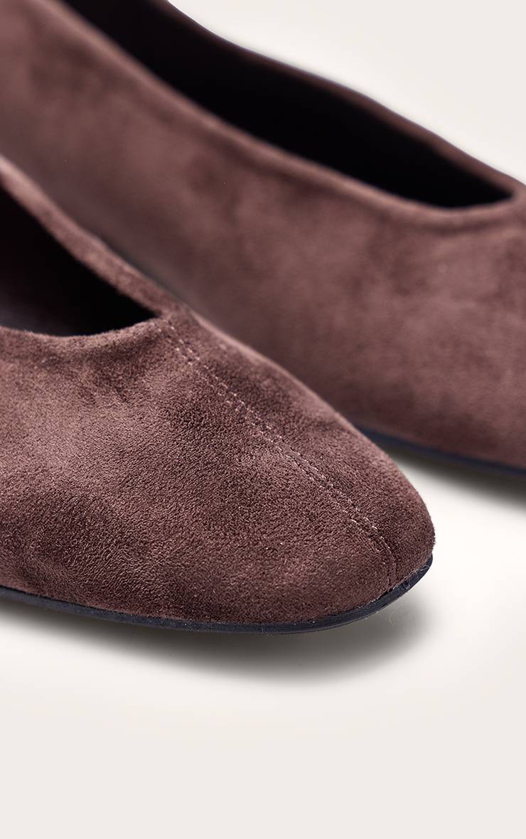 Chocolat Ballerines À Bout Carré En Synthétique Avec Détails De Coutures