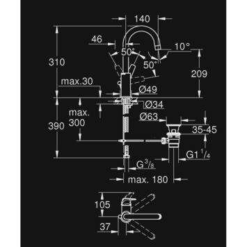 GROHE wastafelkraan Start Flow L-size met hendel en waste Chroom