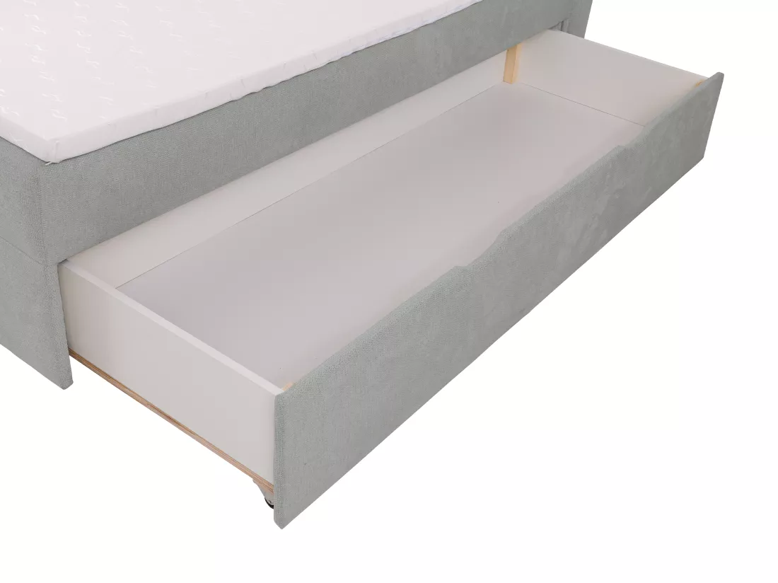 Ensemble complet literie déco tête de lit + sommiers coffre et tiroir + matelas + surmatelas - 160 x 200 cm - Tissu - Gris - ARAO de YSMÉE