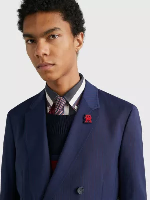 Blazer de lã listrado com abotoamento duplo