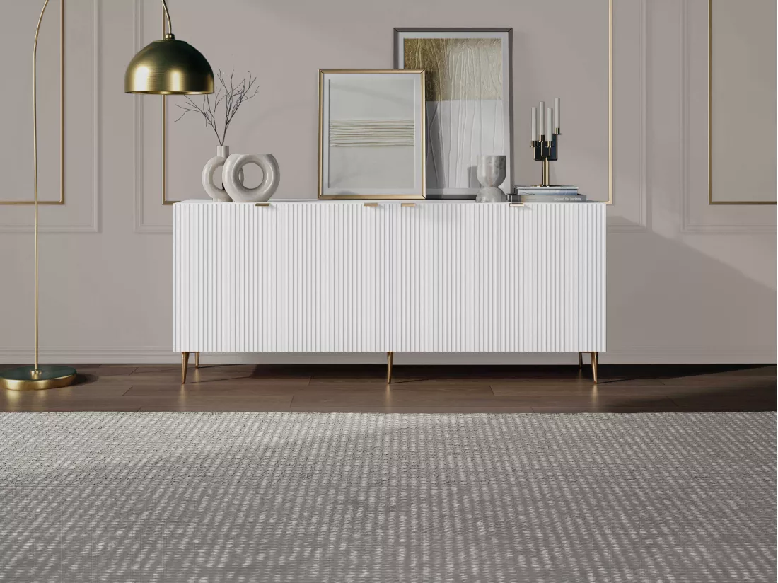 Buffet avec 4 portes en MDF et acier - Blanc et doré - YESINIA