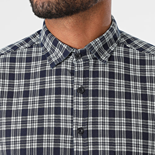 Chemise Manches Longues A Carreaux G1007 Bleu Marine Blanc