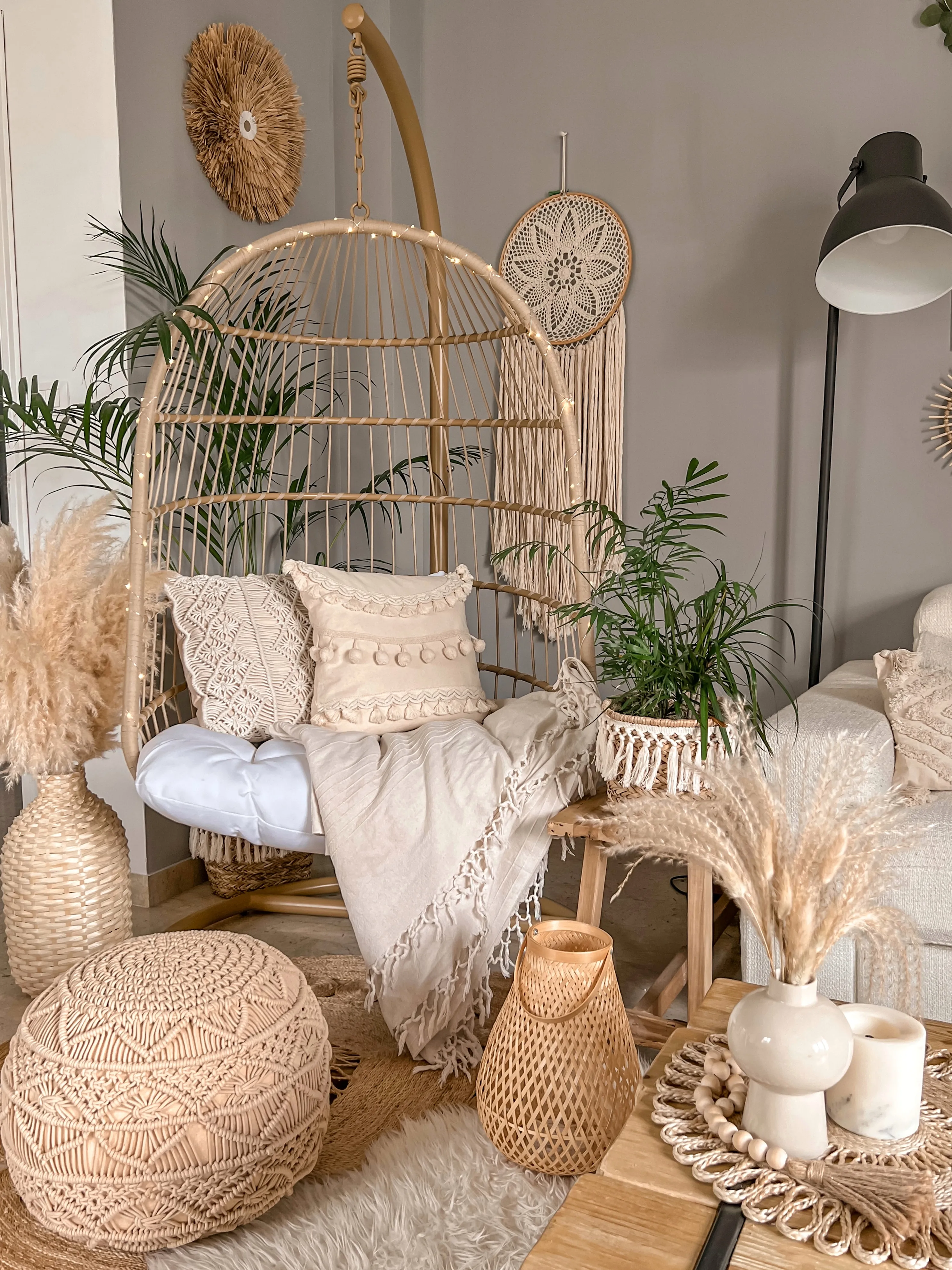 Poef Macramé KAYSERI Katoen Beige