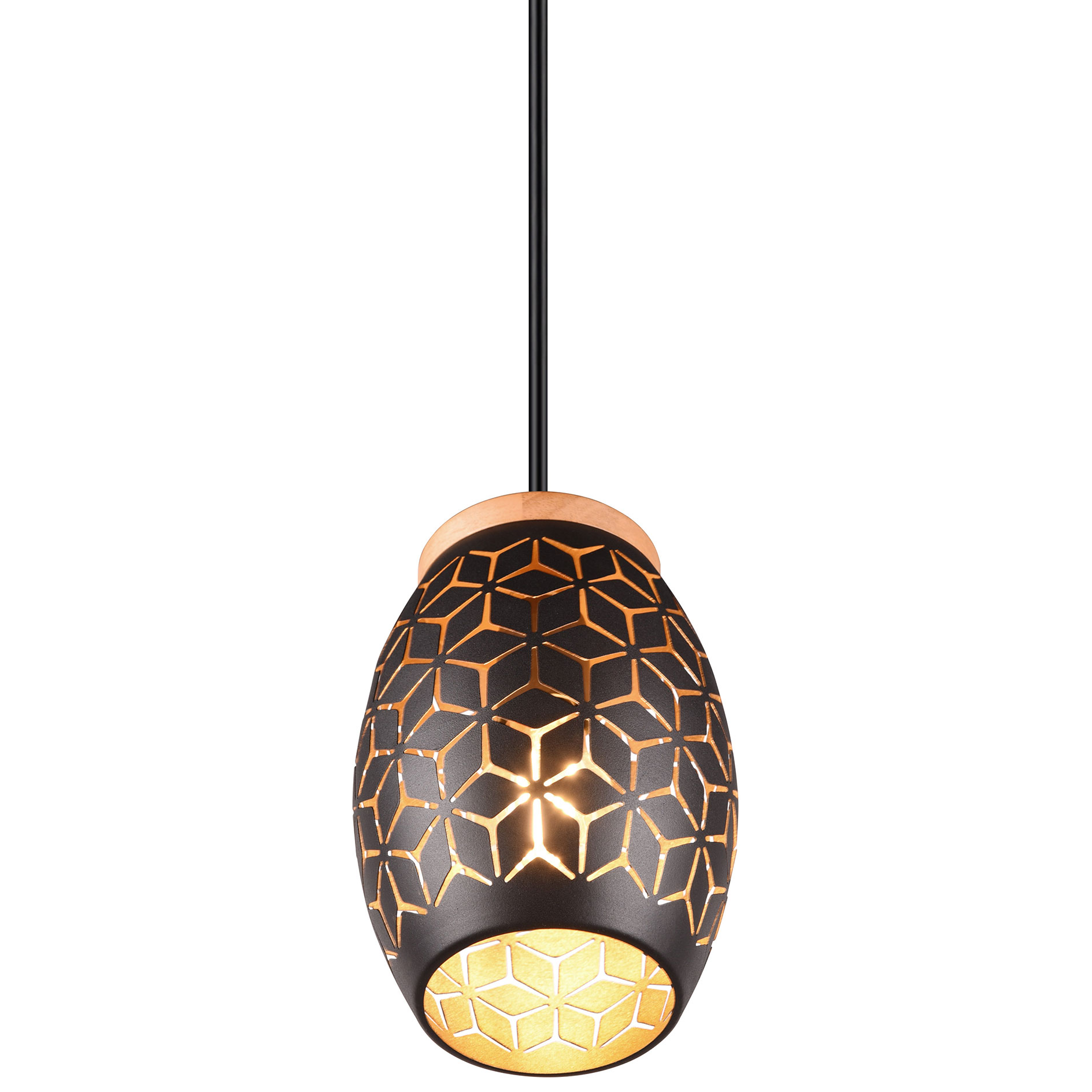 Pendelleuchte - schwarz-gold-holzfarben - 1-flammig