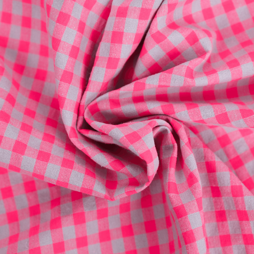Tissu Coton Au Mètre Ex2427 Vichy Seersucker Rose Fluo