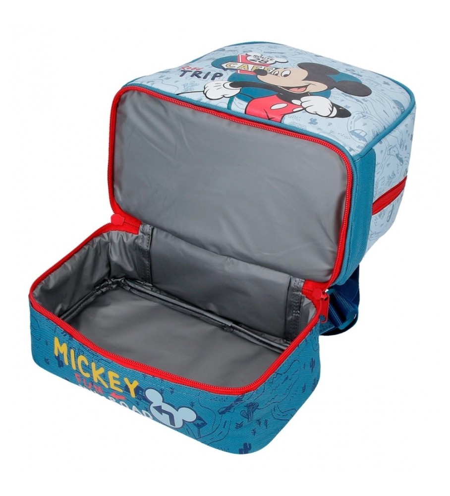 Mochila Disney Mickey Road Trip 28cm com Lancheira Azul