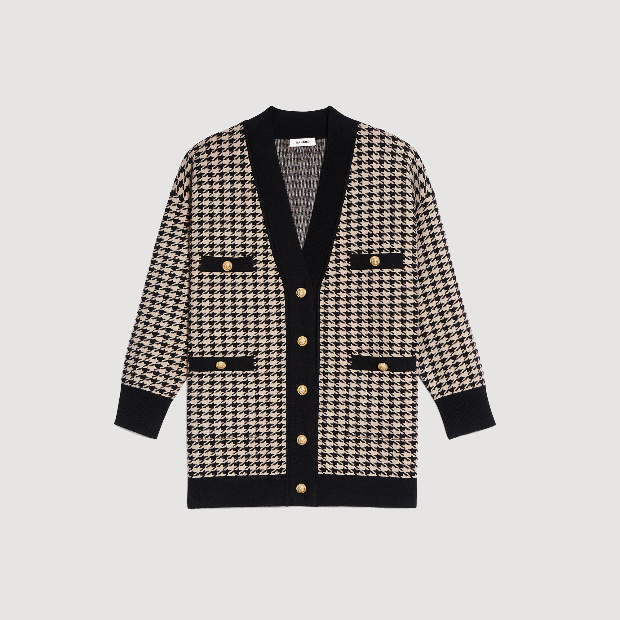 Cardi-coat long en pied de coq