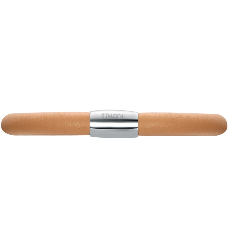 Bracelet Charm's en Cuir Beige et Acier Inoxydable
