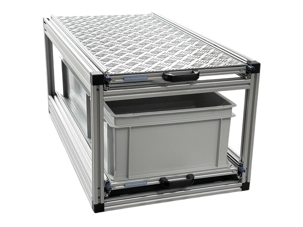 Dubbel schuifframe met 2 open bakken en alu plaat - 90 x 40 cm
