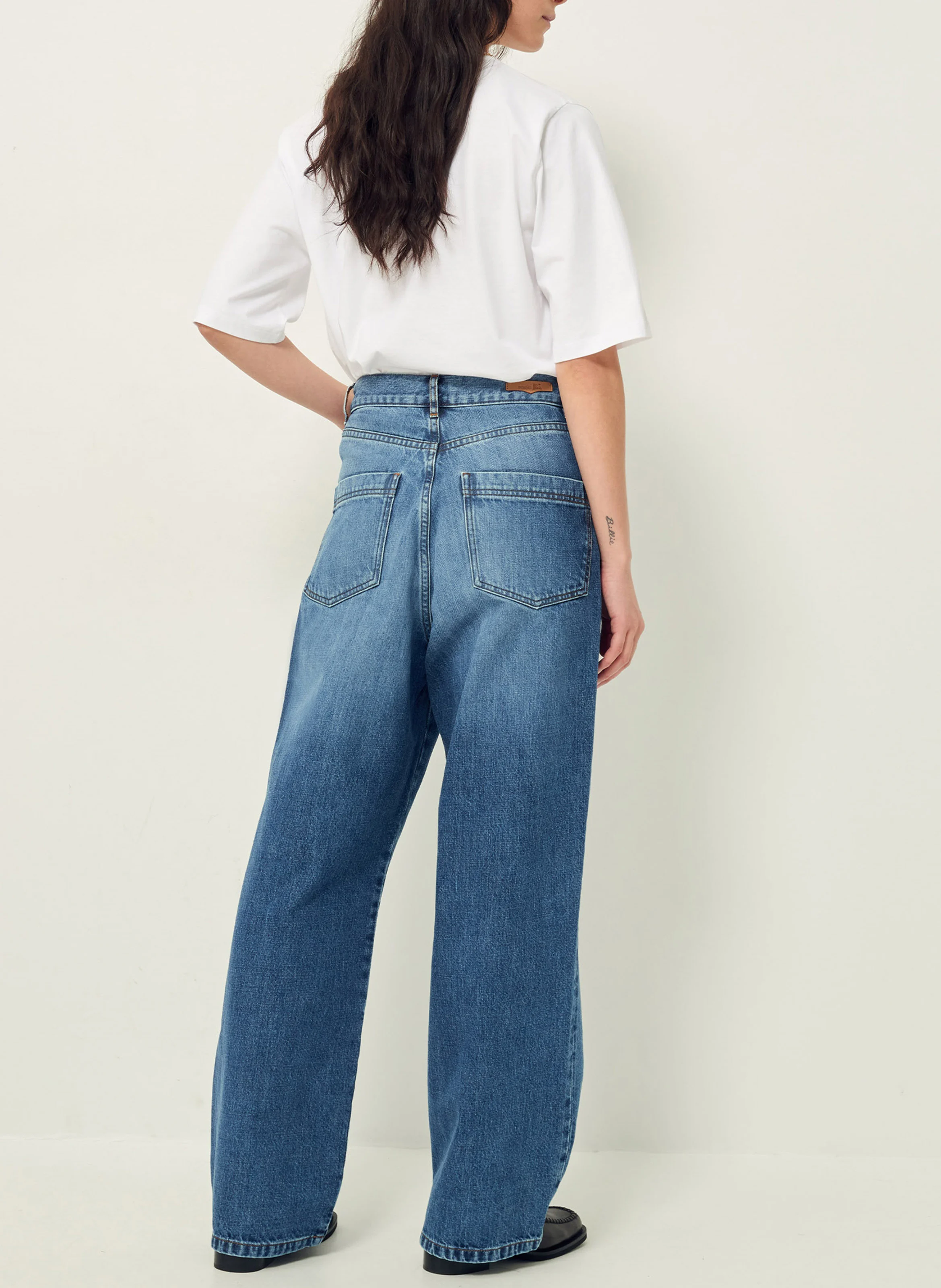 PAPERLOVE - Jean large taille haute en coton | Bleu