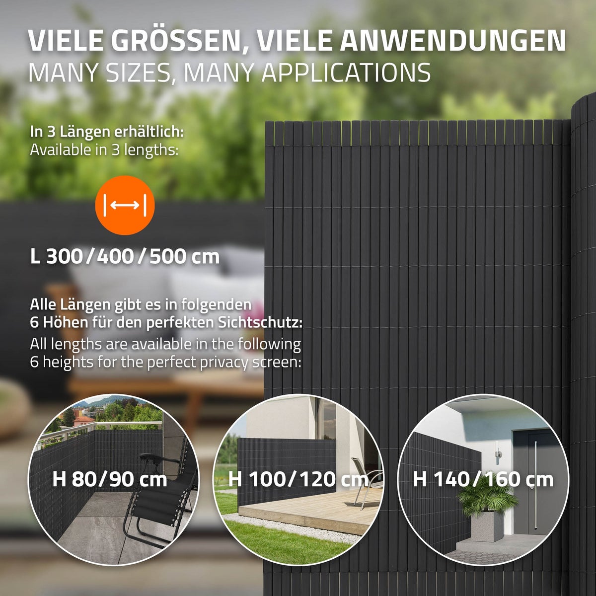 ECD Germany PVC-inkijkschermmat 90x300 cm, antraciet, inkijkscherm met 3-voudige wapening, UV-bestendig, waterdicht, windwerend, balkonbekleding, schuttingscherm, inkijkscherm voor tuin, balkon, terras