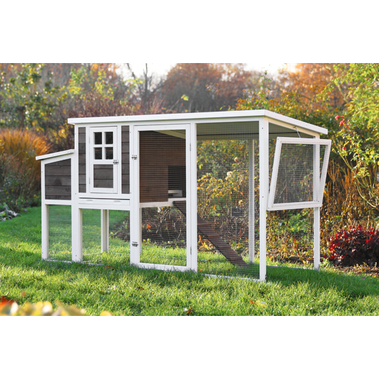 Poulailler Aspen en bois noir et blanc avec pondoir - 198x76x104 cm