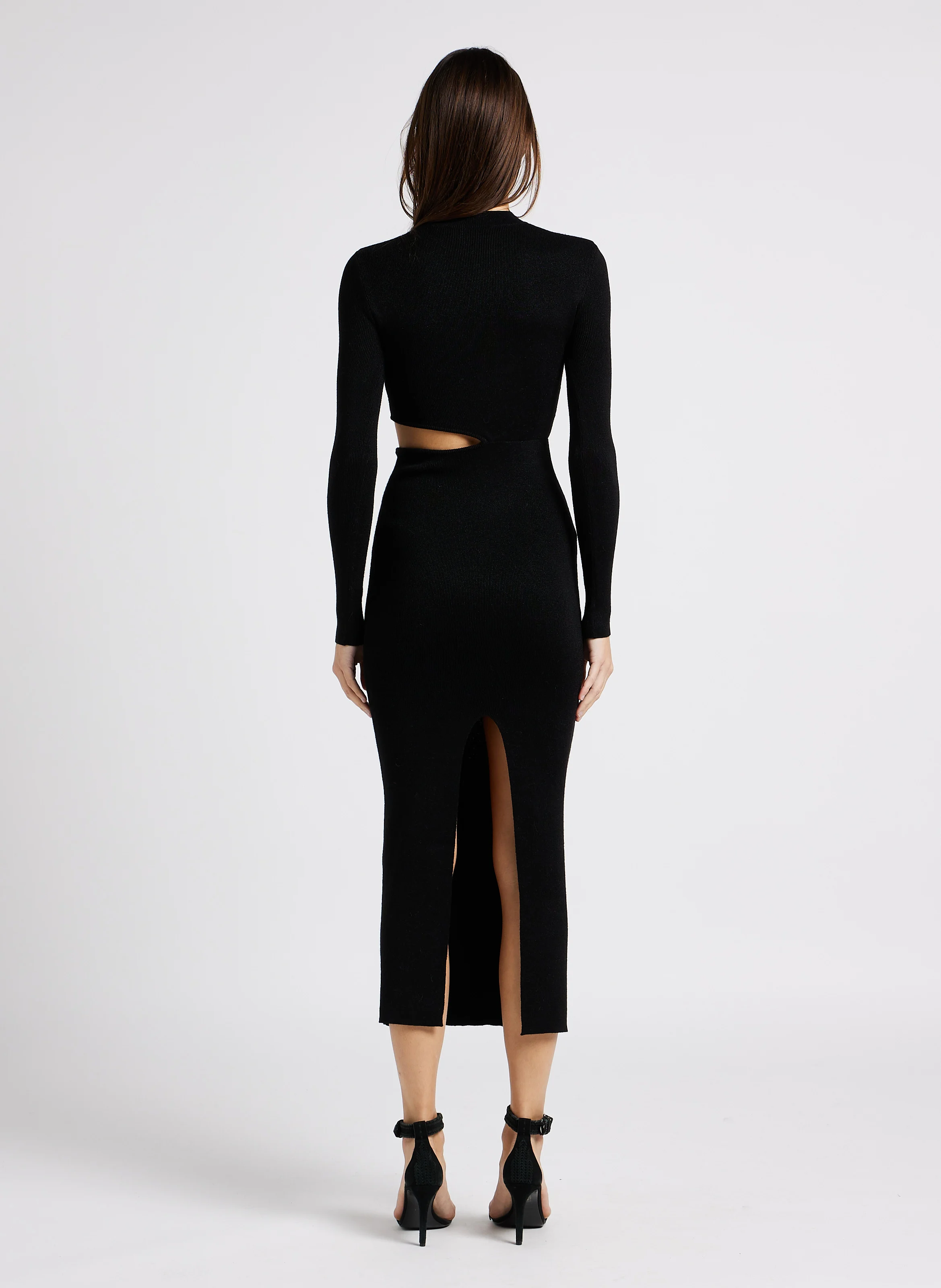 JACKSON - Robe longue col rond en mailles ajustée | Noir