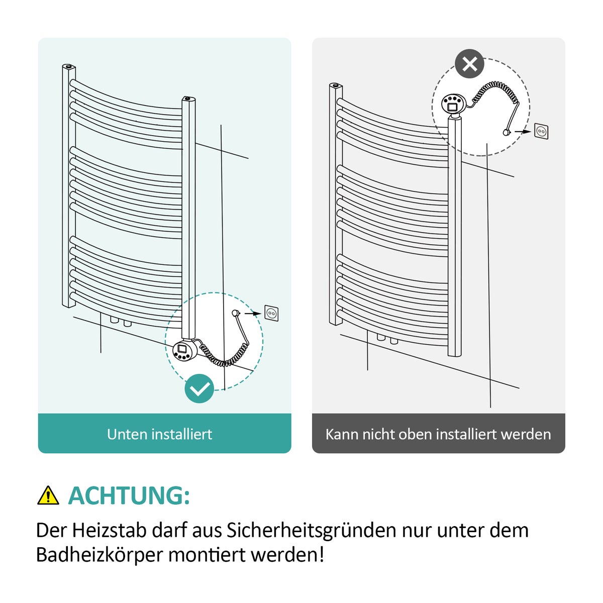EMKE Verwarmingselement met thermostaat en LCD-scherm 1200W, Verwarmingspatroon voor badkamerradiatoren, Verwarmingselement van roestvrij staal, Verwarmingselementen voor radiatoren