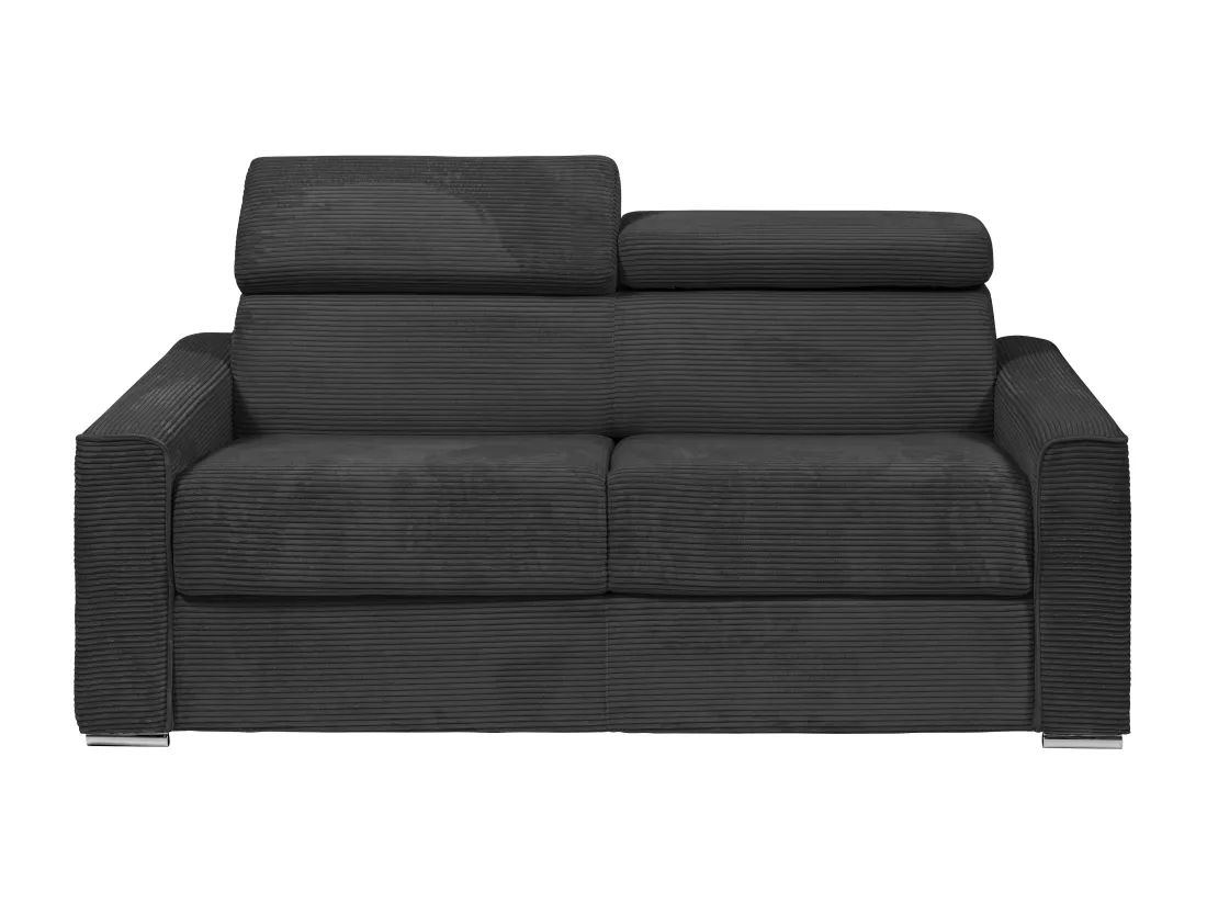 Canapé 4 places convertible express en velours côtelé gris - Couchage à lattes larges 160 cm - Matelas 22 cm mémoire de forme - VIZIR