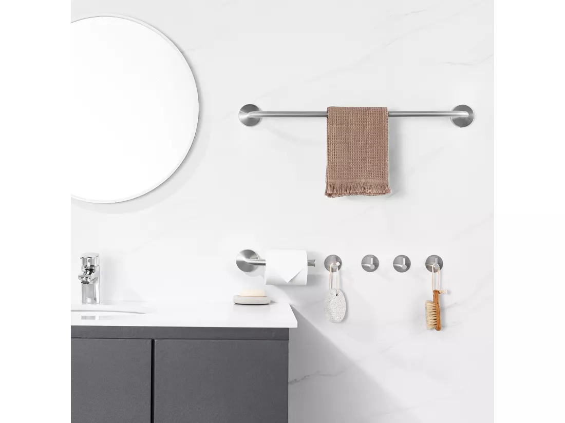 Auralum Max Ensemble Salle Bain Accessoire 6 Pièces,Auto-adhésif ou percer,Porte-Serviettes,Porte-Papier Toilette,Crochet Mural,en Inox,Brossé