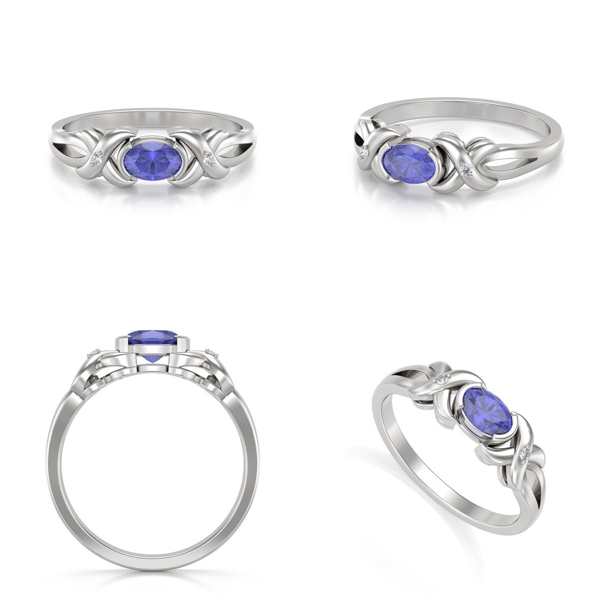 Bague Tanzanite et diamants sur Argent 925 1.966grs
