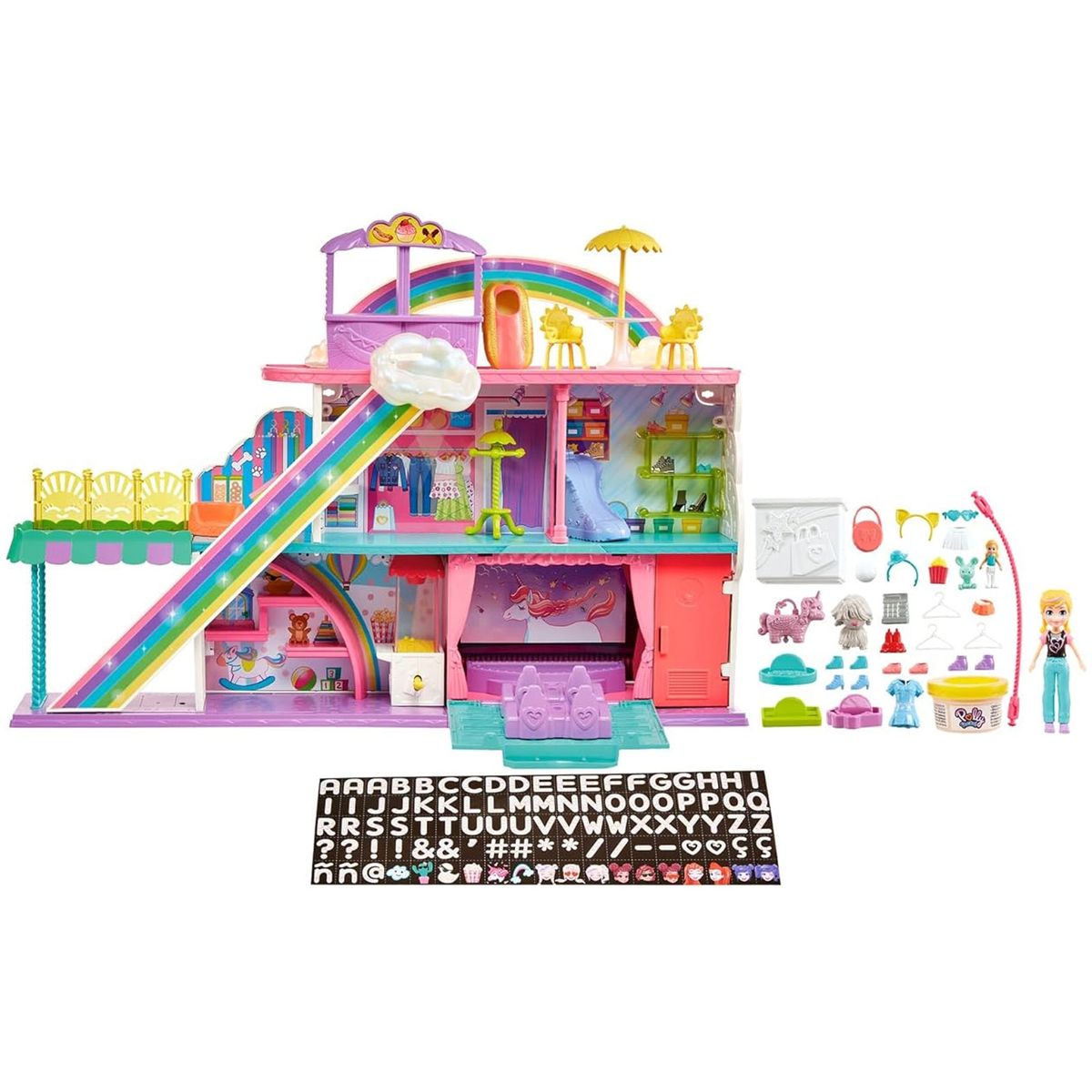 Mattel HHX78 - Polly Pocket - 3-stöckiges Regenbogen-Einkaufszentrum