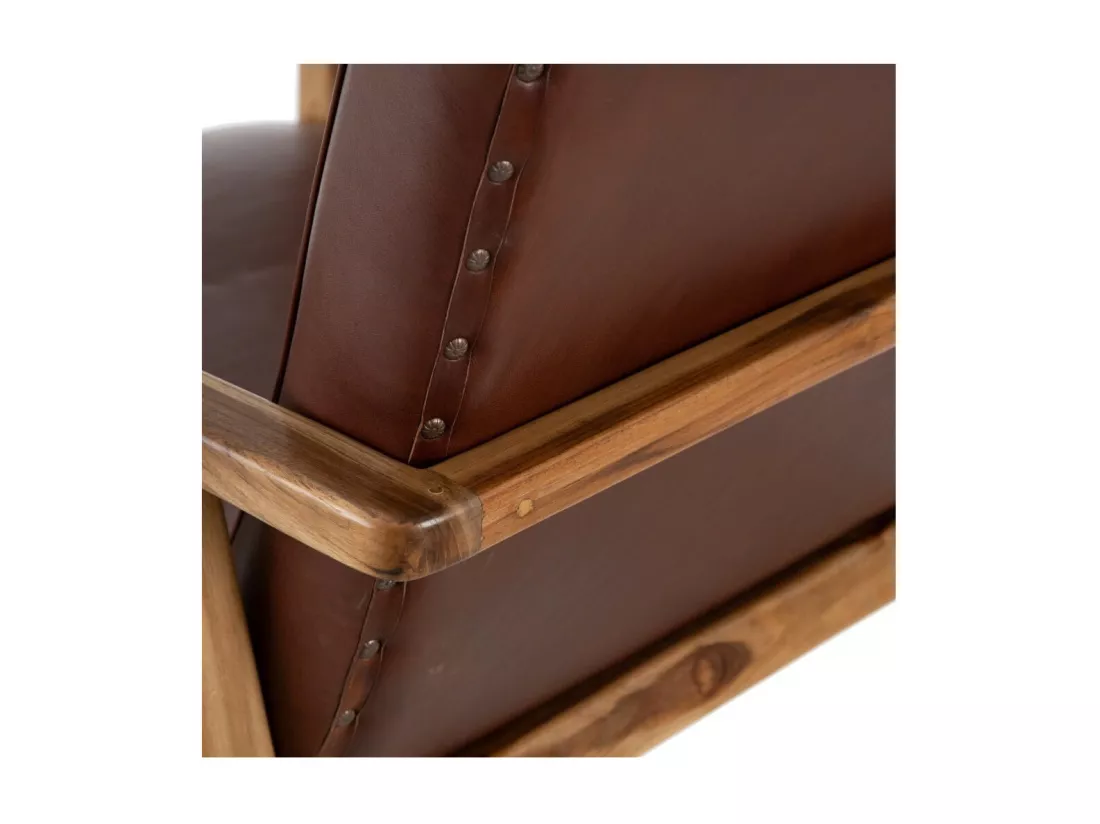 Fauteuil Teck et coussins Cuir Marron - ESSAOUIRA n°3