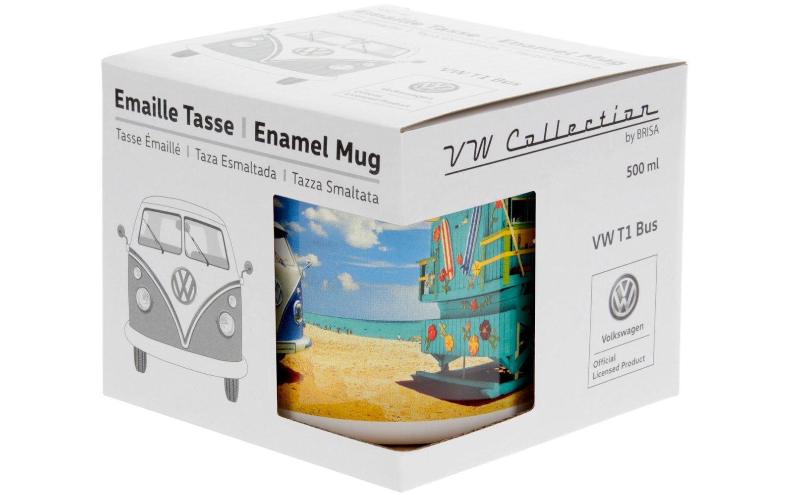 VW Collection T1 Bulli Emaille Tasse 500 ml Beachlife