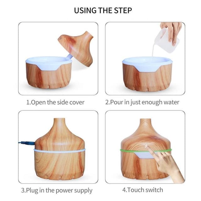 Luftfugter/Aroma Diffuser i trædesign 300ml, Lyst træ