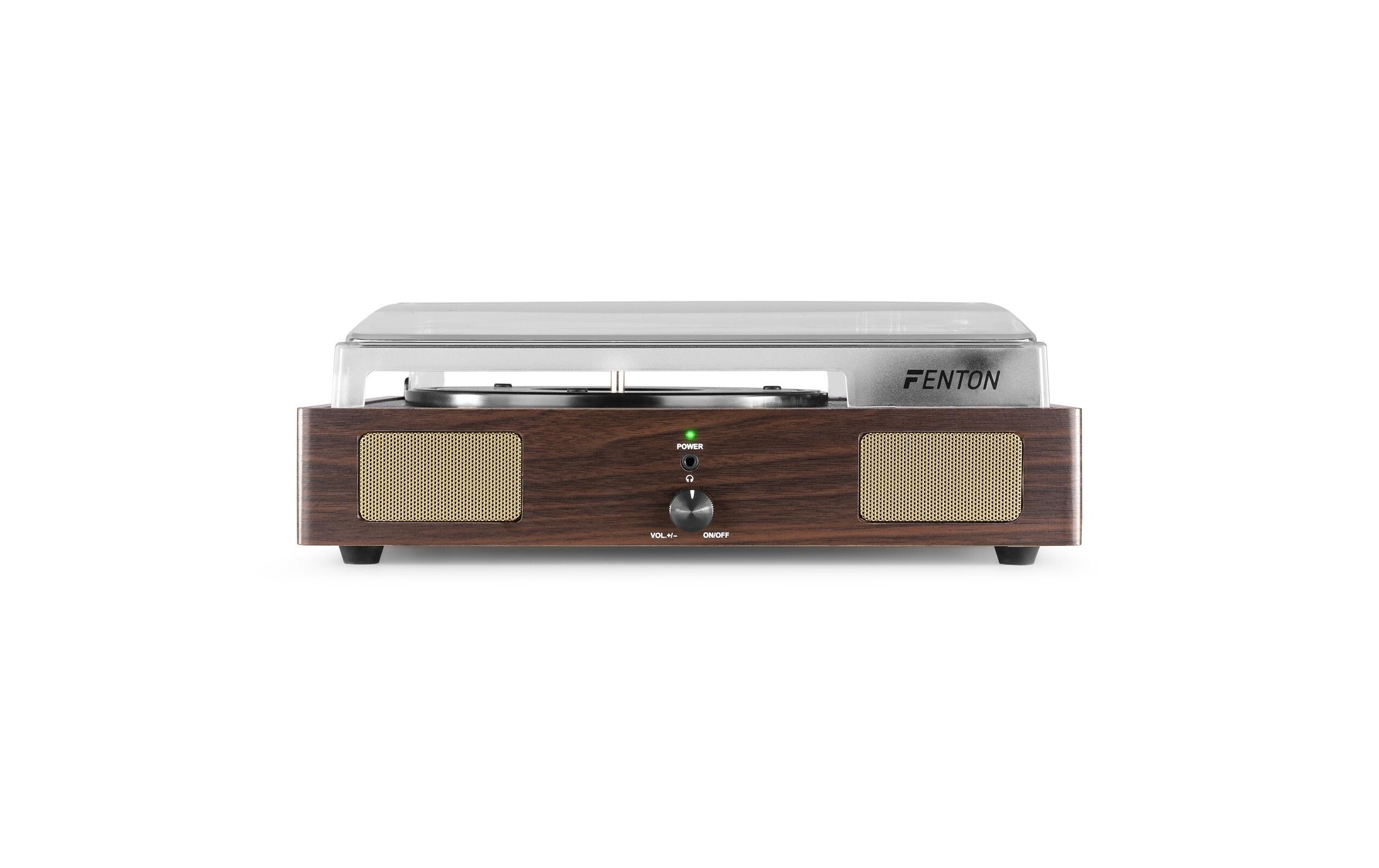 Plattenspieler RP106DW DunkelbraunHandgefertigter Plattenspieler aus Holz mit zwei eingebauten Lautsprechern