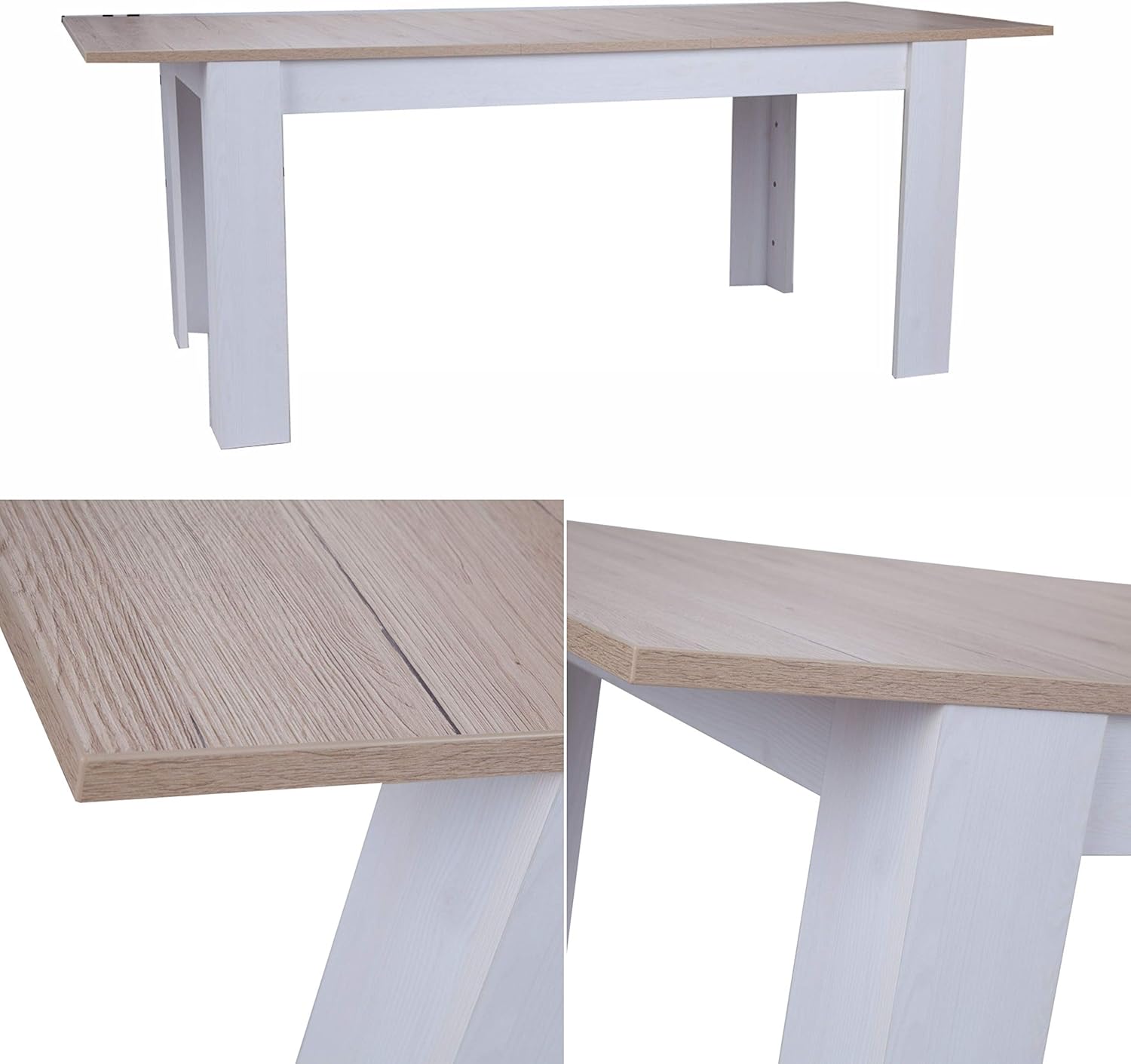 Stella Trading ROMANCE Esstisch in San Remo & Sibiu Lärche Optik - Ausziehbarer Esszimmertisch im Landhausstil für Ihr Wohn- & Esszimmer - 160-200 x 76 x 90 cm (B/H/T)