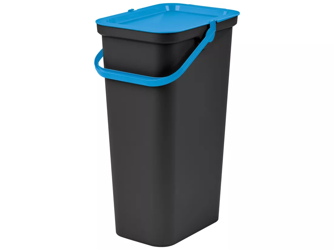 Set de 2 poubelles 25L bleu et noir avec poignée