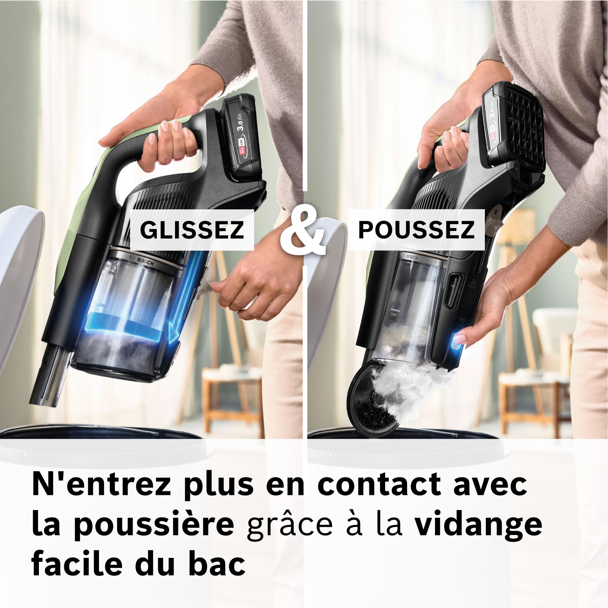 Bosch, aspirateur Balai sans Fil, Unlimited 9, Batterie 3.0 Ah, Technologie MicroClean, bac à poussières Facile à Vider, éclairage LED, Vert, BBS921TB