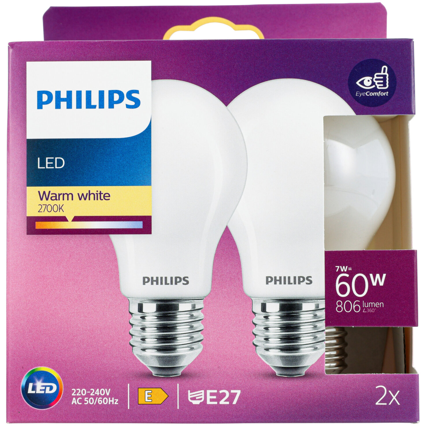 Philips LED-Kolben E27 warmweiss 7 W 2 Stück
