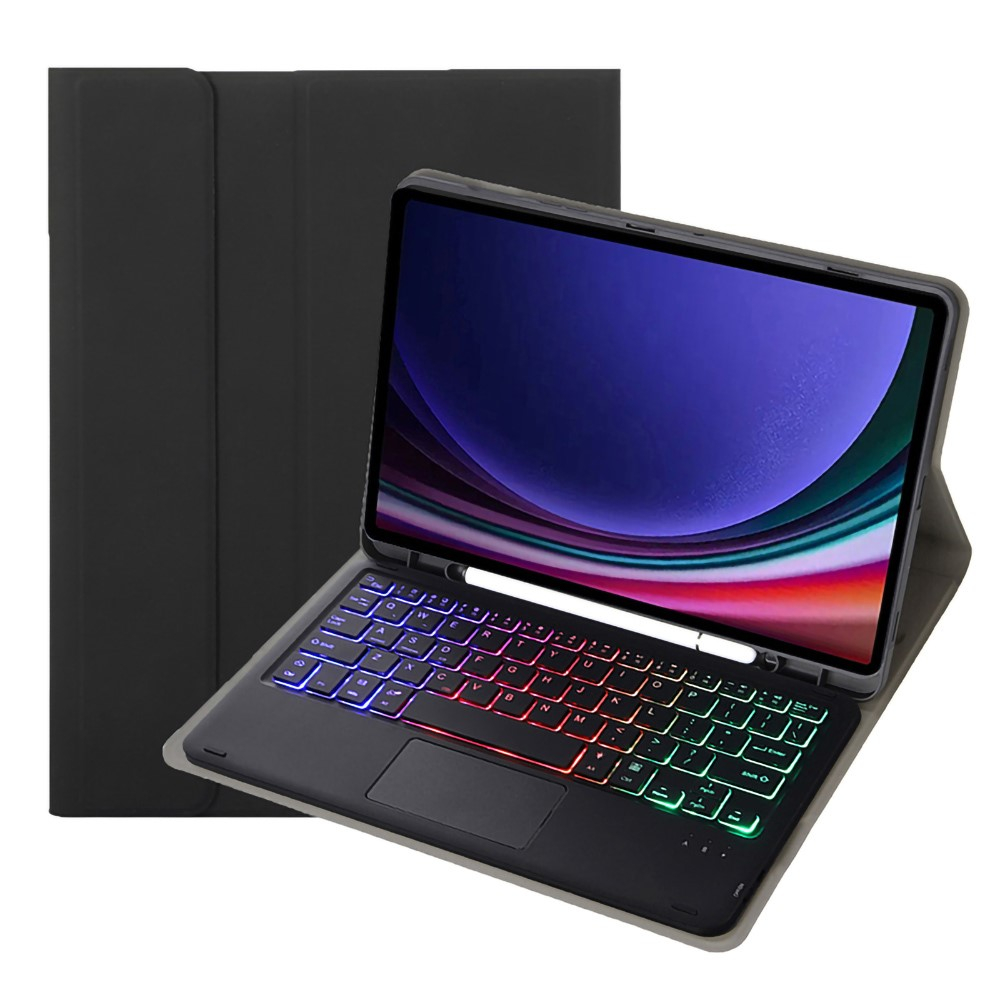 Samsung Galaxy Tab A9  Plus Leder Tasche mit abnehmbarer Bluetooth Tastatur Keyboard   S-Pen Halterung (QWERTY) - Schwarz